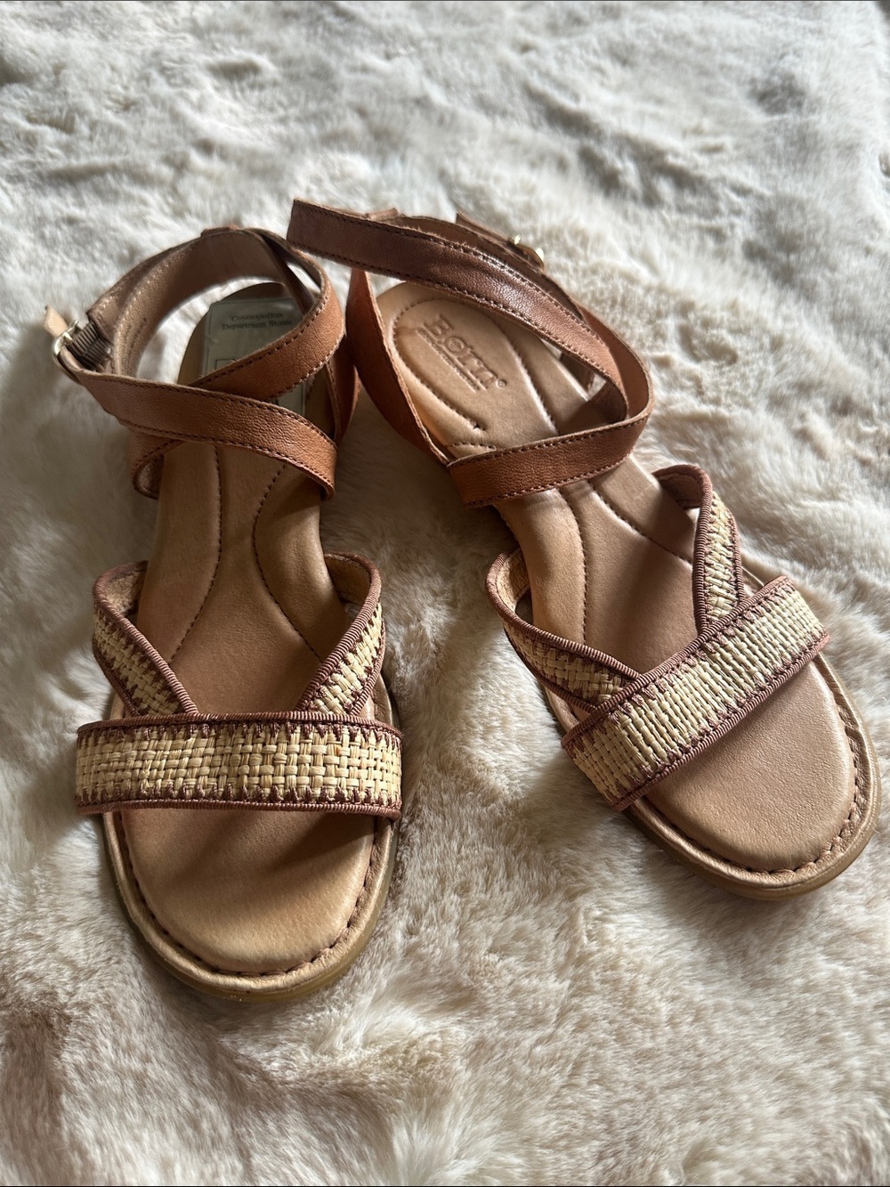 Born Brown & Tan Woven Strap Ankle-Sling Sandals Sz 8